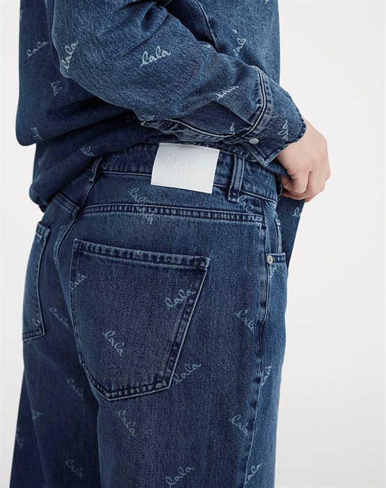 Paola Printed Logo Jeans - Denim Washed Blue